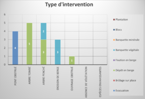 Type d'intervention en fonction du problème rencontré sur le cours d'eau