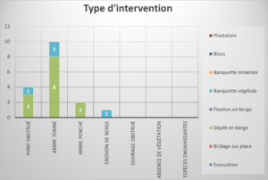 Type d'intervention en fonction du problème rencontré sur le cours d'eau